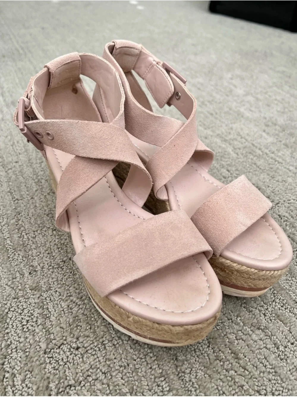 Marc Fisher Pink Suede Espadrille Platform Sandals